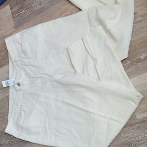 LOFT Marisa Boyfriend Linen Blend Cream Pants Size 14 NWT
